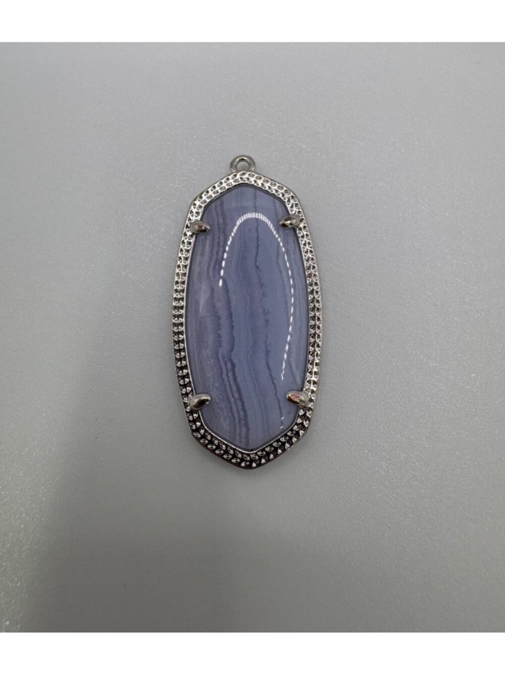 Kendra Scott Style Blue Lace Agate Pendant Silver Tone Oval Statement